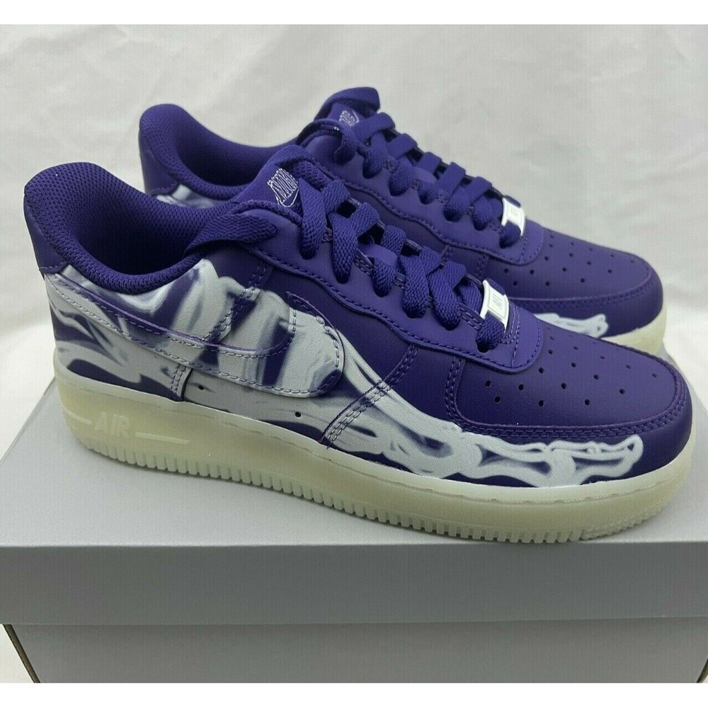 Nike Air Force 1 Low '07 QS Purple Skeleton Halloween Shoes CU8067-500 Size 5